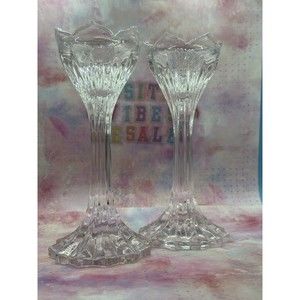 Beautiful Gorham Germany Crystal Lotus Pattern 7" Set of 2 Candlestick Holders